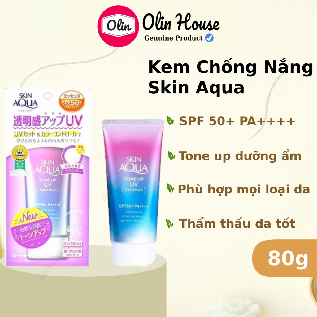 Kem Chống Nắng Skin Aqua 80g Nhật Bản Tone Up UV Essence SPF50+ PA++++ KCN Skin Aqua dưỡng sáng da -