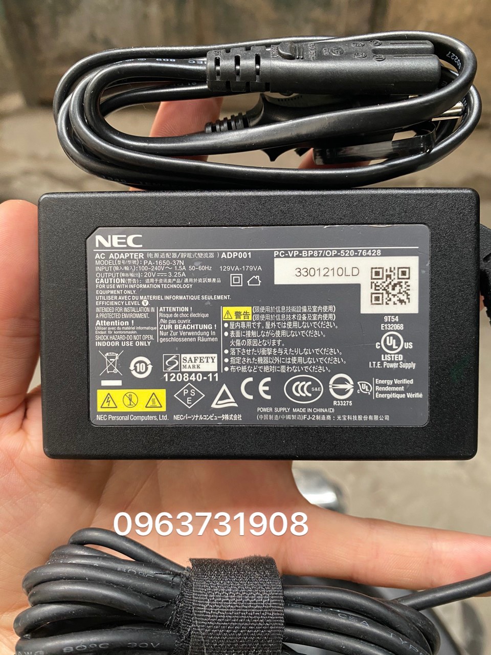 Sạc Laptop NEC Versapro VK22VG26 20V 3.25A chuẩn Nec phân phối