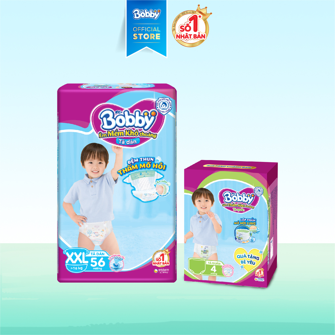 [SALE CUỐI THÁNG QUÀ TO]Tã dán Bobby Lõi nén Cotton-Soft 3mm XXL56 (số miếng tặng thay đổi theo từng đợt nhập hàng)