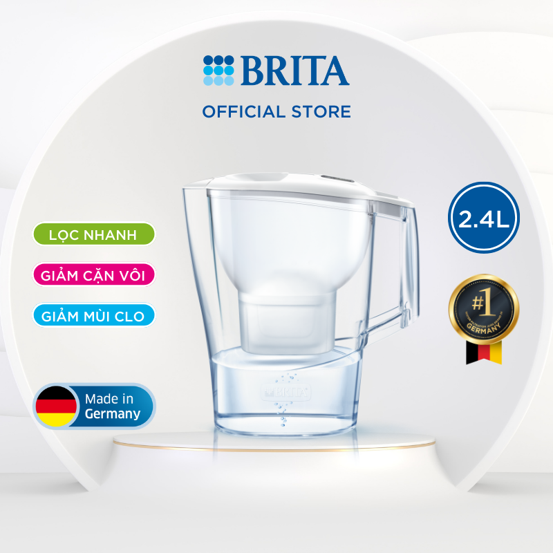 Bình lọc nước BRITA Aluna Cool White 2.4L (có sẵn 1 lõi lọc Maxtra Plus)-Thương hiệu đến từ Đức