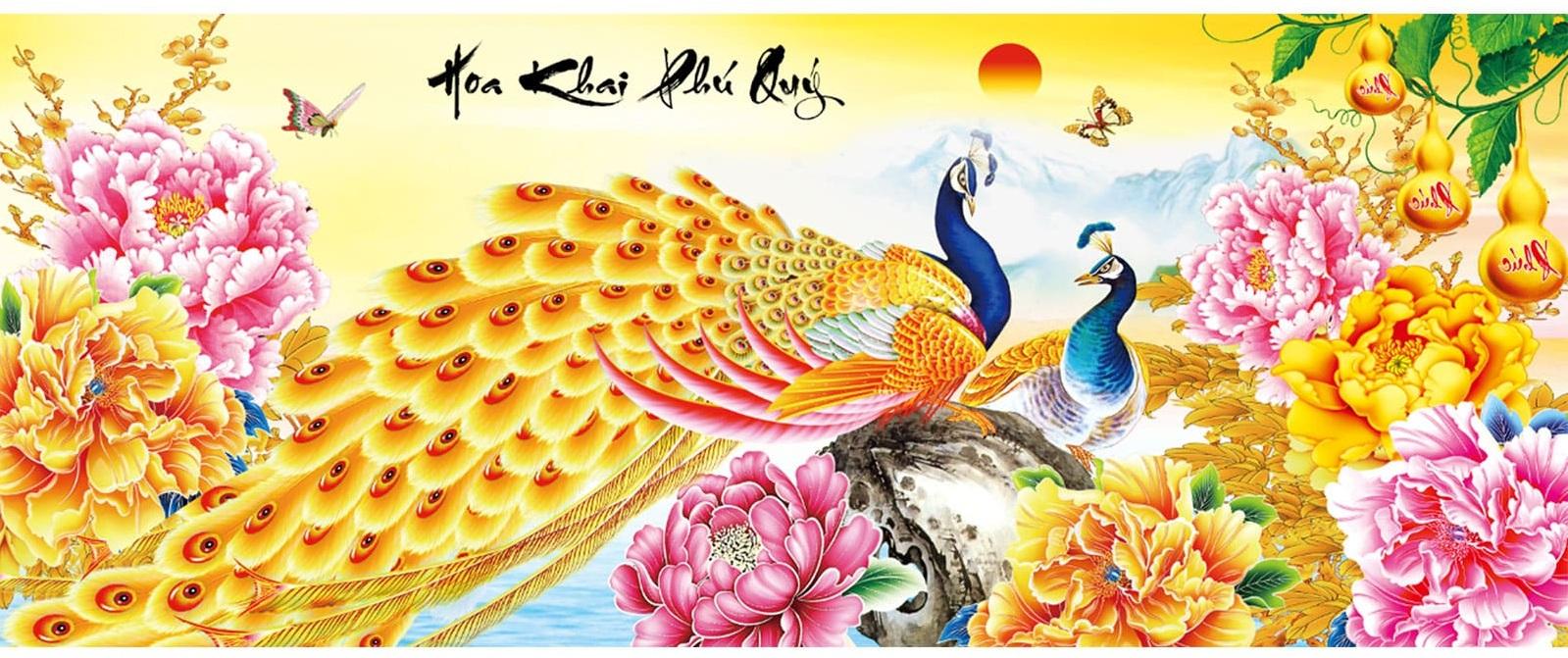 [HCM]tranh thêu chữ thập Hoa khai phú quý - LV3056