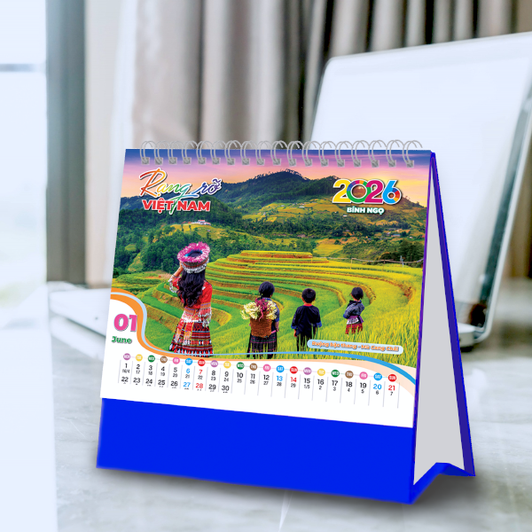 Lịch Để Bàn 13 Tờ In 2 Mặt Kích Thước 19x22cm Lịch Tết 2026 Cao Cấp An Khang AK32 Rạng Rỡ Việt Nam