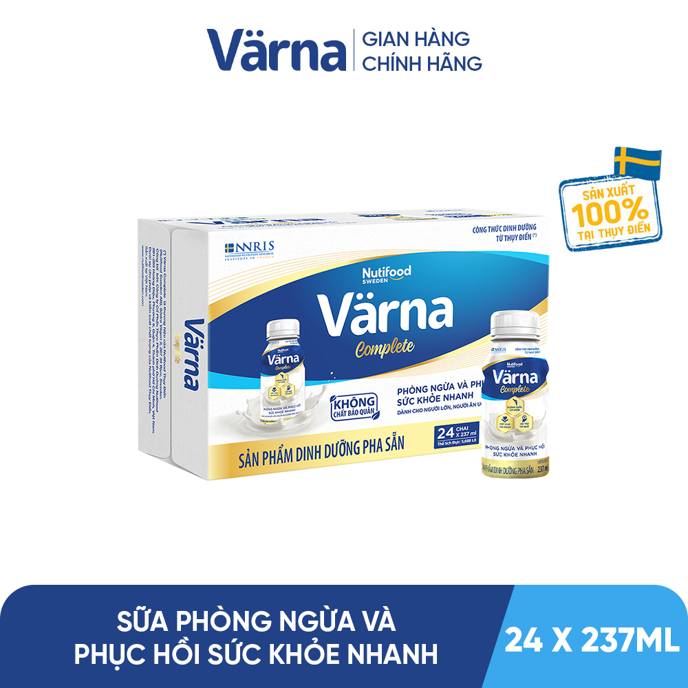 Thùng sữa bột pha sẵn Värna Complete - Phòng ngừa & Phục hồi nhanh (24 chai x 237ml) - Varna