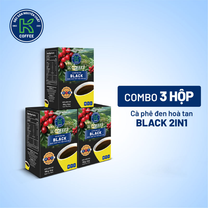 Cà phê đen hòa tan K Coffee K Black 2in1 170g Hộp 10 gói