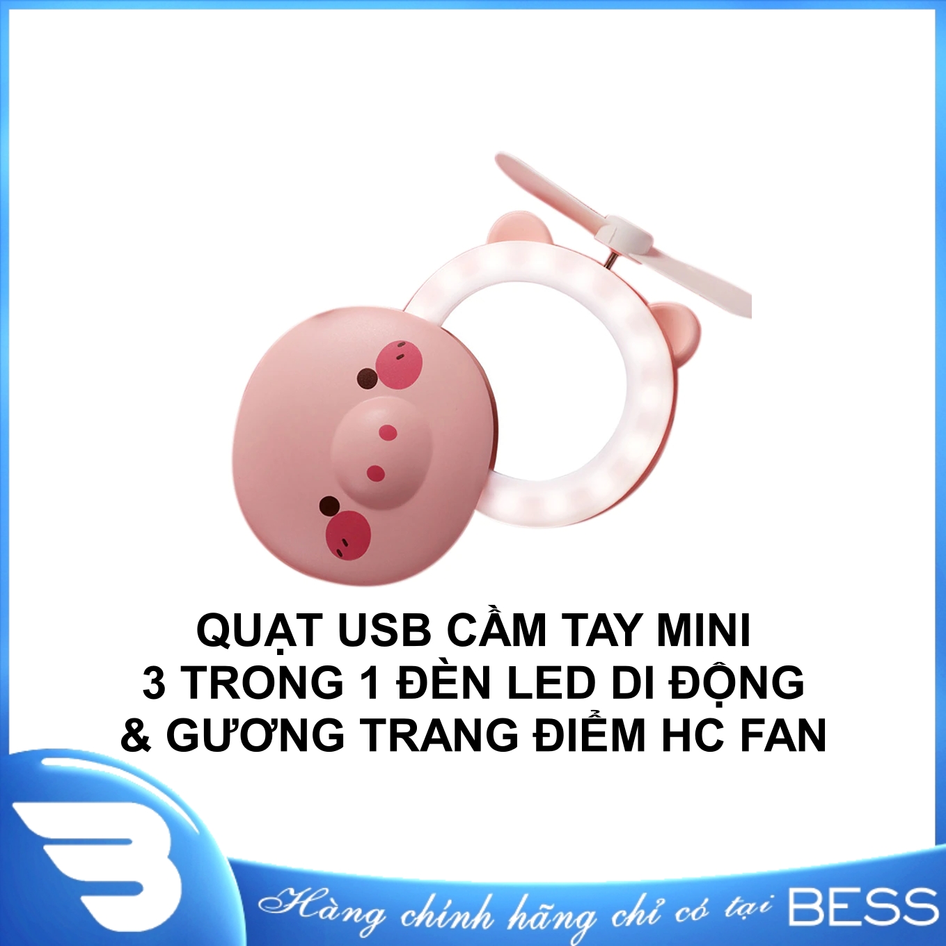 [HCM][Chính Hãng] Quạt Usb Cầm Tay Mini 3 Trong 1 Đèn Led Di Động Và Gương Mỹ Phẩm Làm Đẹp Hc Fan