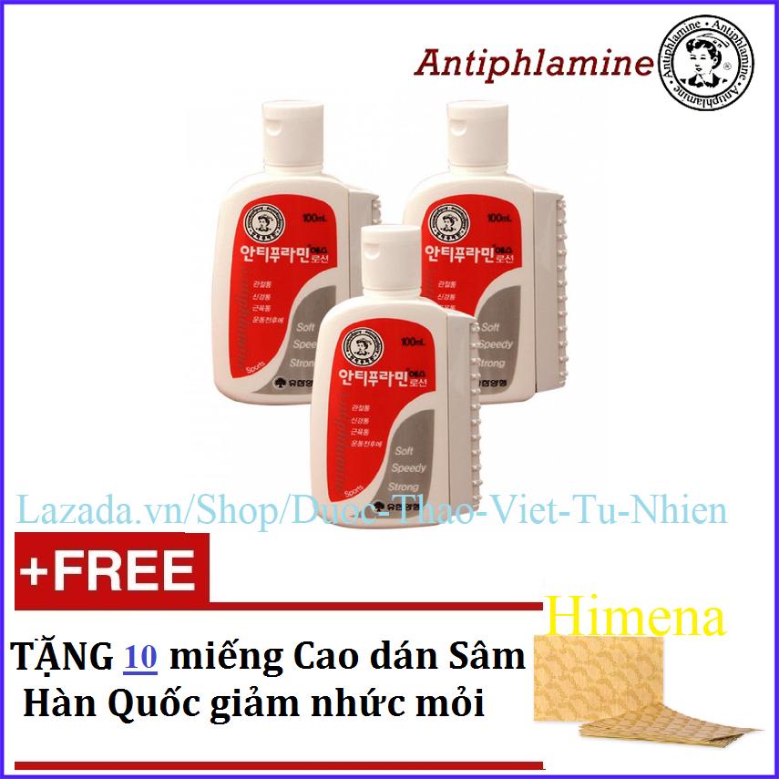 Bộ 3 Hộp Dầu Nóng Xoa Bóp Yuhan Antiphlamine Lotion + 10 Miếng Cao Dán Sâm Giảm Nhức Mỏi