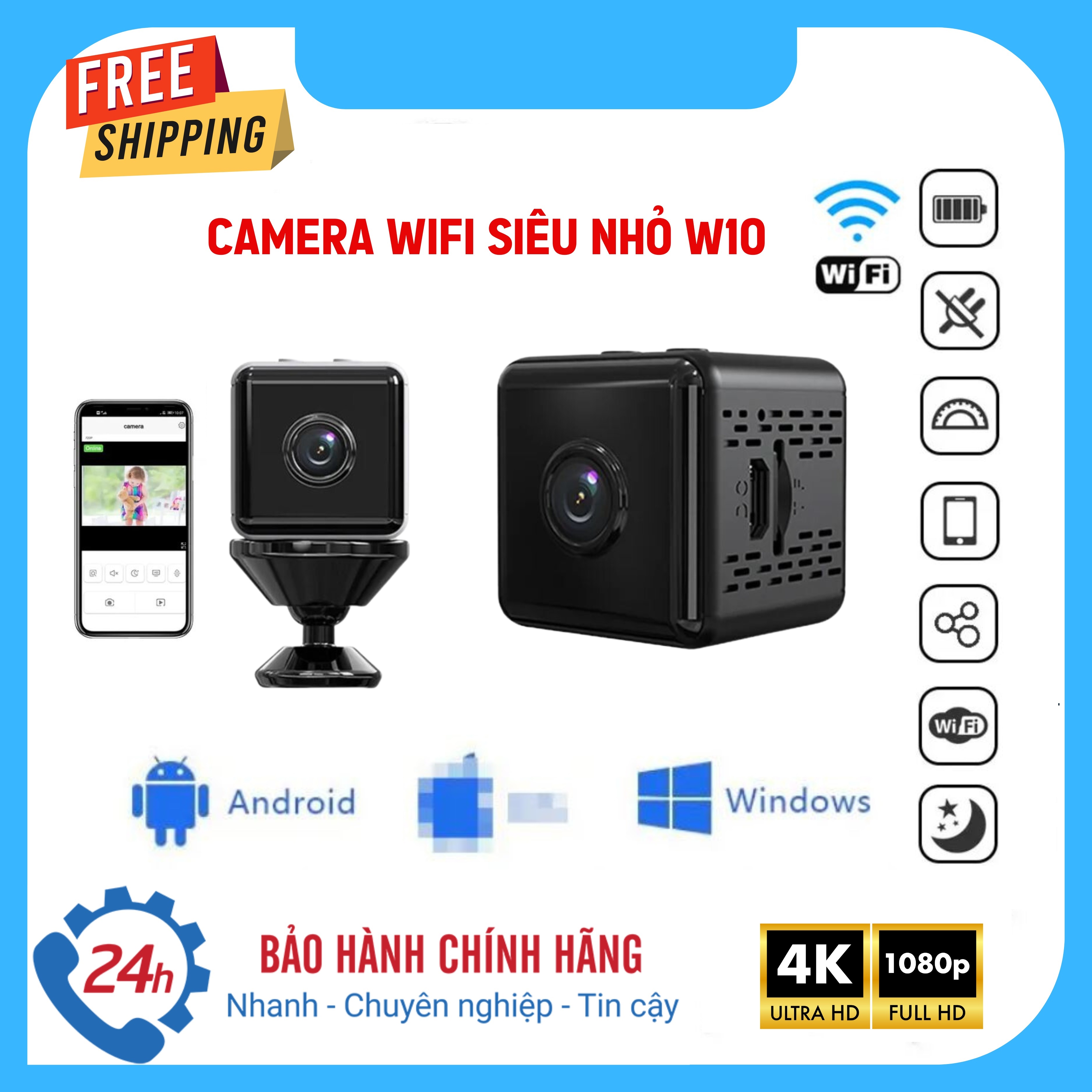 Camera Siêu Nhỏ Camera IP không dây Tầm Nhìn Ban Đêm Camera Mini Wifi W10 FULL HD 1080P Camera Mini 