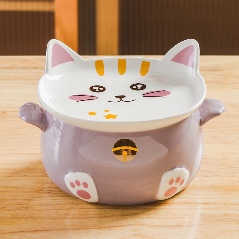 Tô Ăn Mỳ Hình Mèo Dung Tích Lớn Có Nắp Đậy Tai Mèo Dễ Thương Anime - Bát Tô Sứ 1080ml Cute
