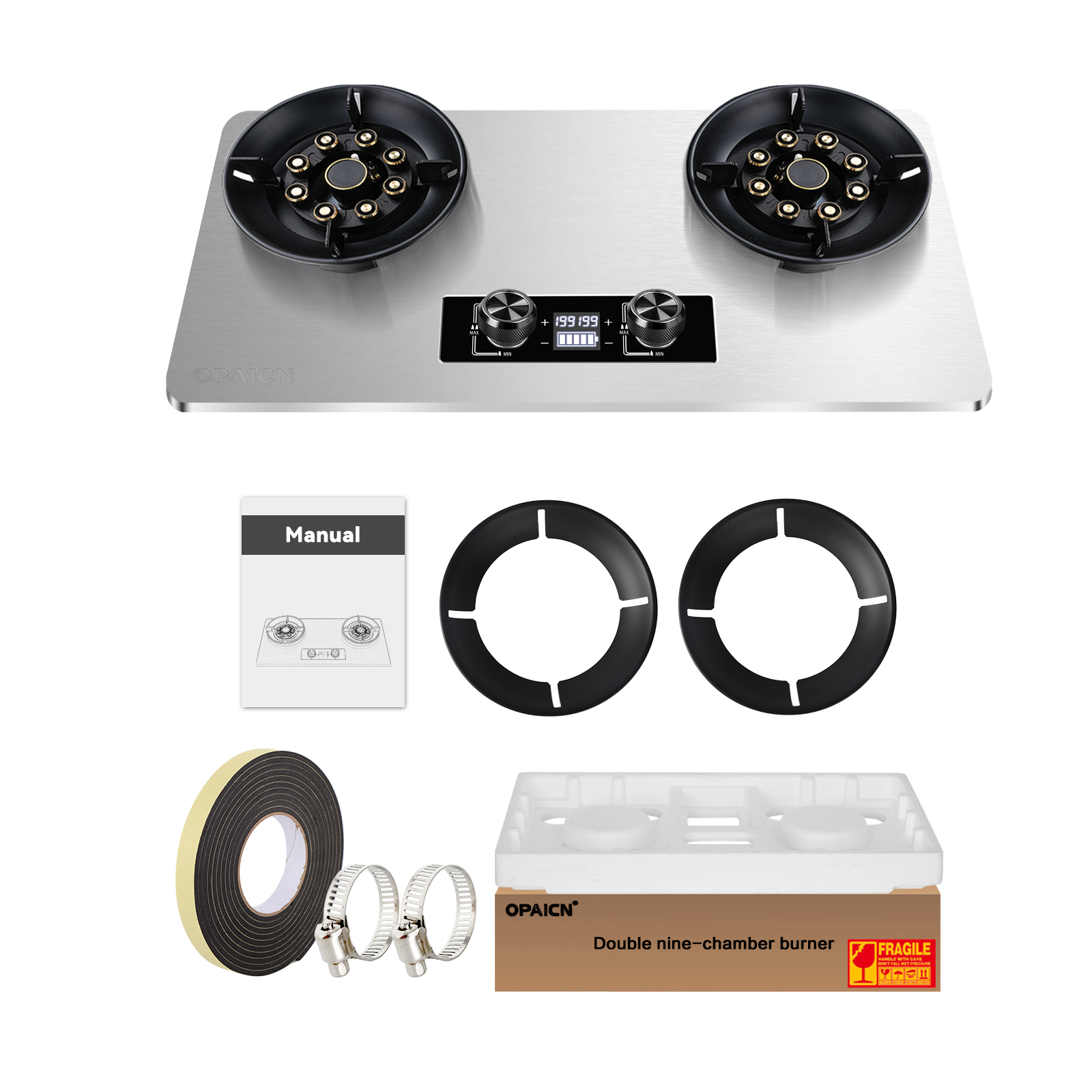 OPAICN Bếp gas đôi 9 đầu đốtTích Hợp Chế Độ Hẹn Giờ Tự Động Ngắt Gas An ToànBếp gas đôi điện tửBếp g