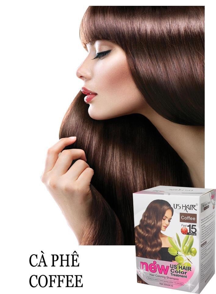 (2 GÓI) DẦU GỘI CHE TÓC BẠC US HAIR NHUỘM CHE BẠC TẠI NHÀ