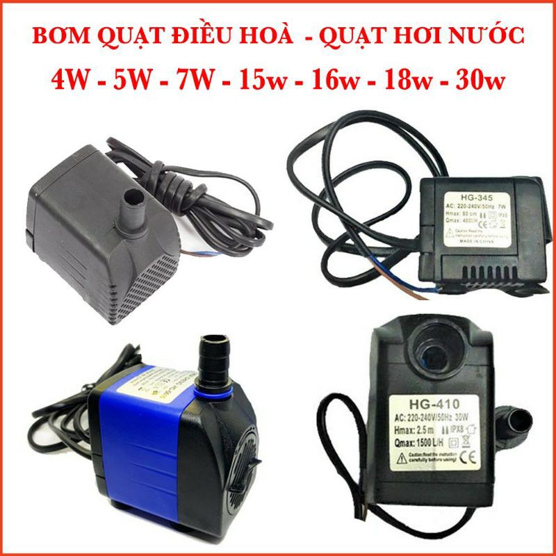 Bơm chìm mini 8W 16W 18W 25W - 220V quạt điều hoà hơi nước - bể cá thủy cảnh hòn non bộ thác nước má