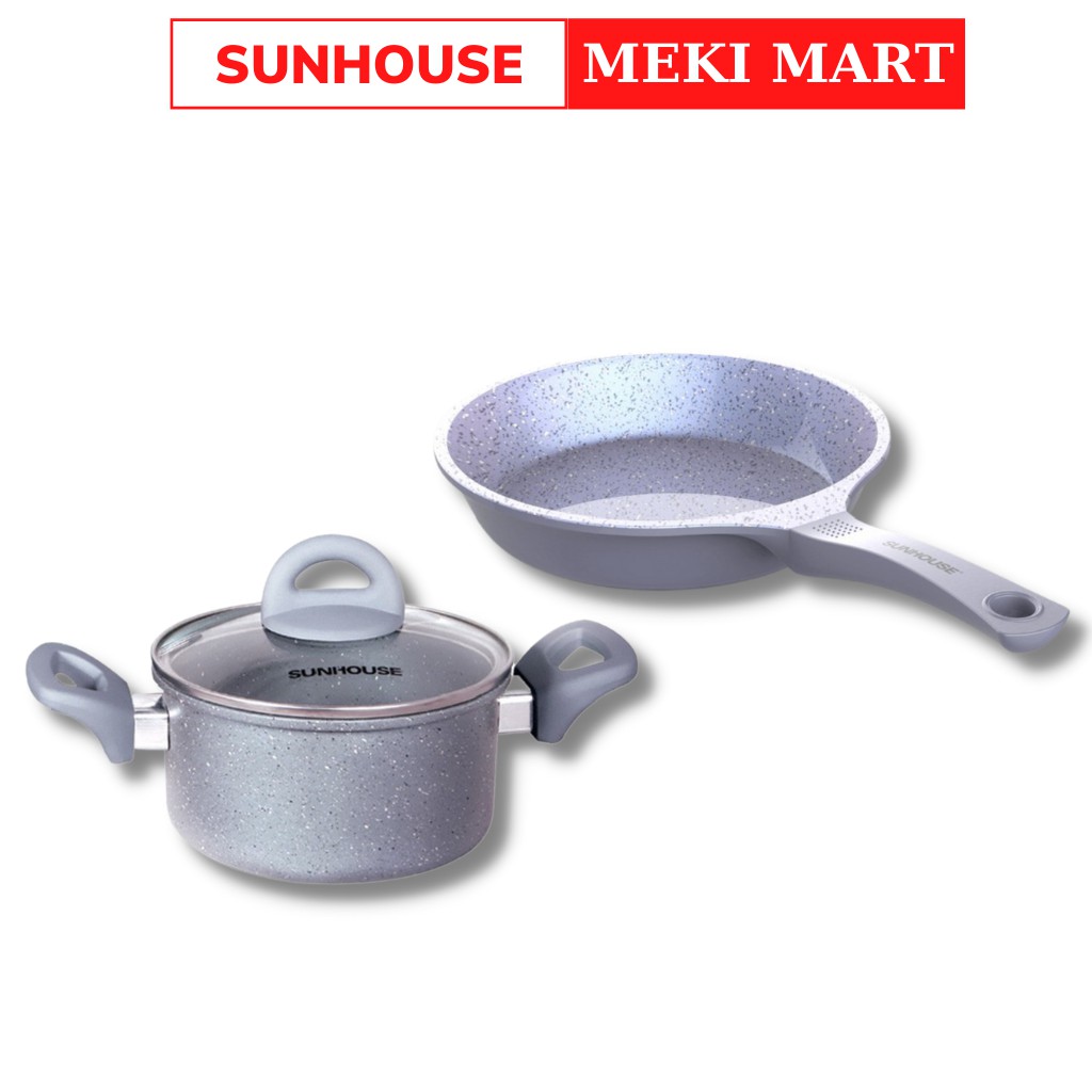 Bộ Nồi Vân Đá 20Cm Shg2020Mmc Và Chảo Vân Đá 26Cm Shg1124Mma Chính Hãng Sunhouse