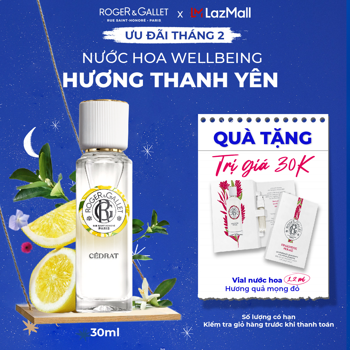 Nước hoa Wellbeing hương thanh yên Roger&Gallet Cédrat 30ml