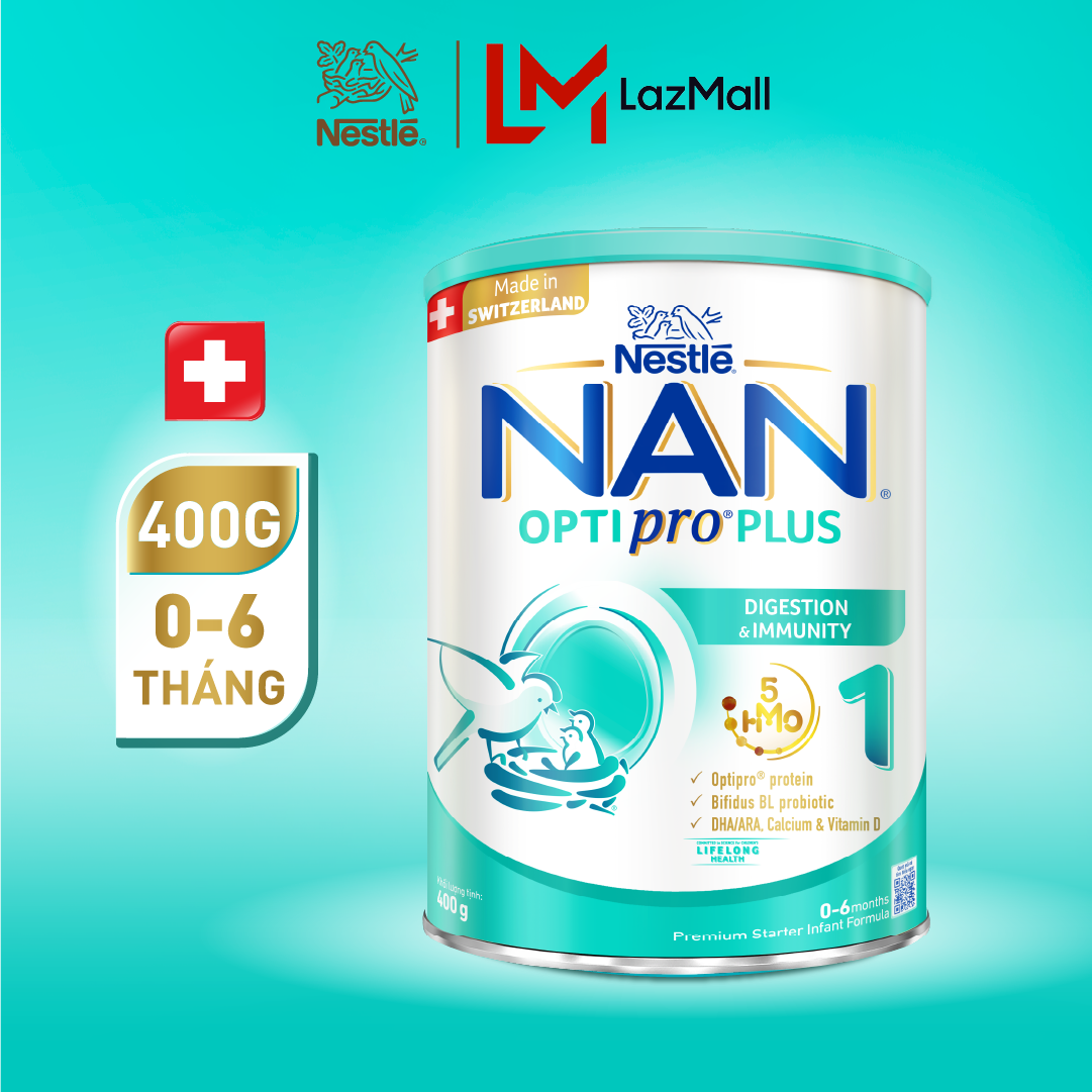Sản Phẩm Dinh Dưỡng Nestlé NAN OPTIPRO PLUS 1 400G/lon với 5HMO Sản Xuất tại Thụy Sĩ