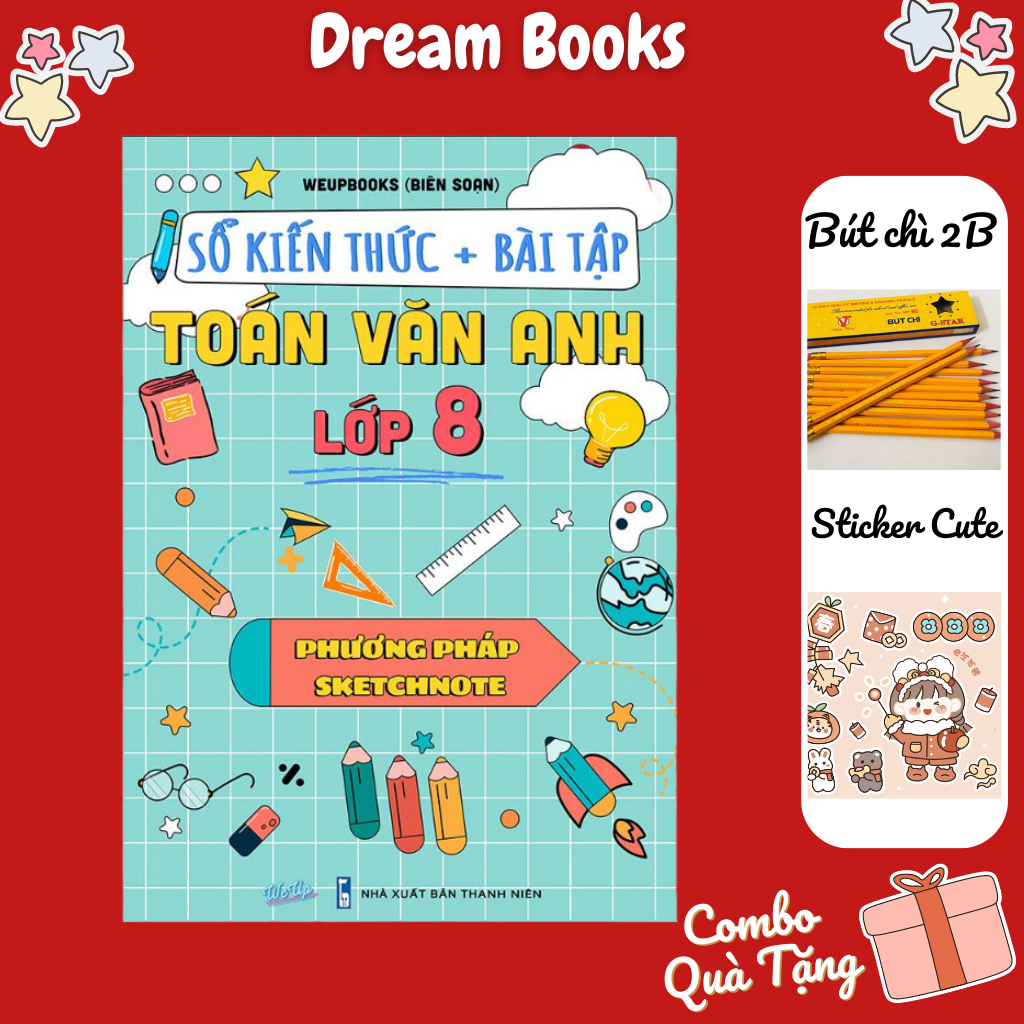 Combo Sổ Tay Kiến Thức + Bài Tập Toán Văn Anh Lớp 8 Học Theo SKETCHNOTE & Sổ Kiến Thức Toán Lí Hóa V