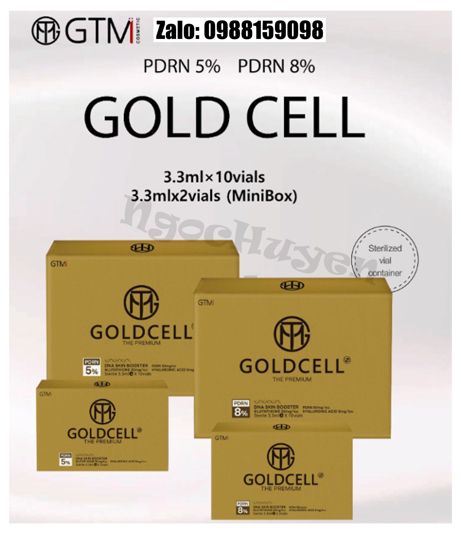 Tinh chất căng bóng da tiêm meso DNA cá hồi GTM Gold Cell 8% - 1 hộp 10 lọ