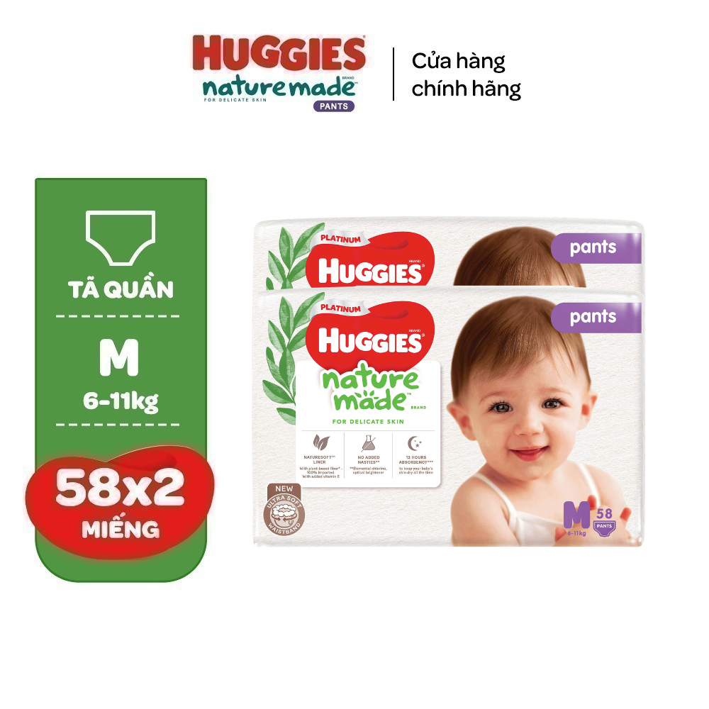 Combo 2 Tã/Bỉm quần Huggies NatureMade Platinum M58/ L44/XL38/XXL26/XXXL28