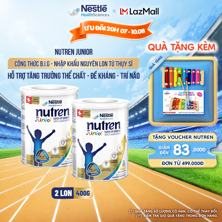 Bộ 2 Sữa Bột Dinh Dưỡng Y Học NESTLÉ NUTREN JUNIOR Xuất Xứ Thụy Sĩ Công Thức BIG Hỗ Trợ Tăng Trưởng Thể ChấtTrí NãoĐề Kháng Cho Bé 400G