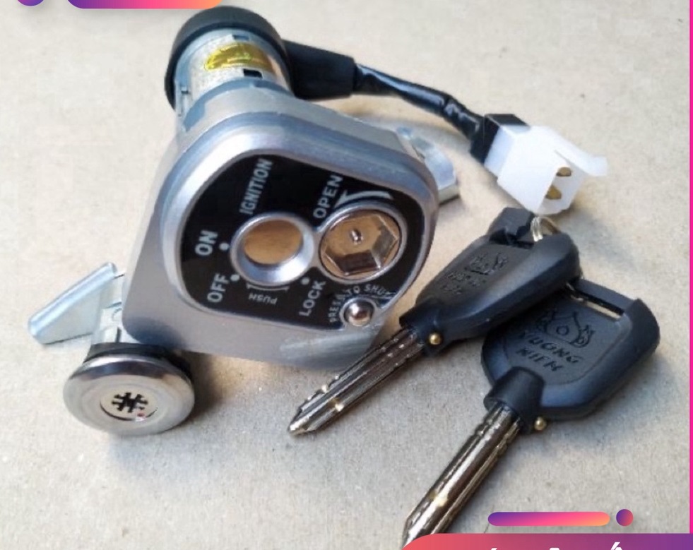 Bộ Ổ Khoá điện gồm ổ khoá cổ và ổ khoá yên xe chính hãng VƯƠNG NIỆM gắn Xe WAVE RSX 110 ổ khoá chống