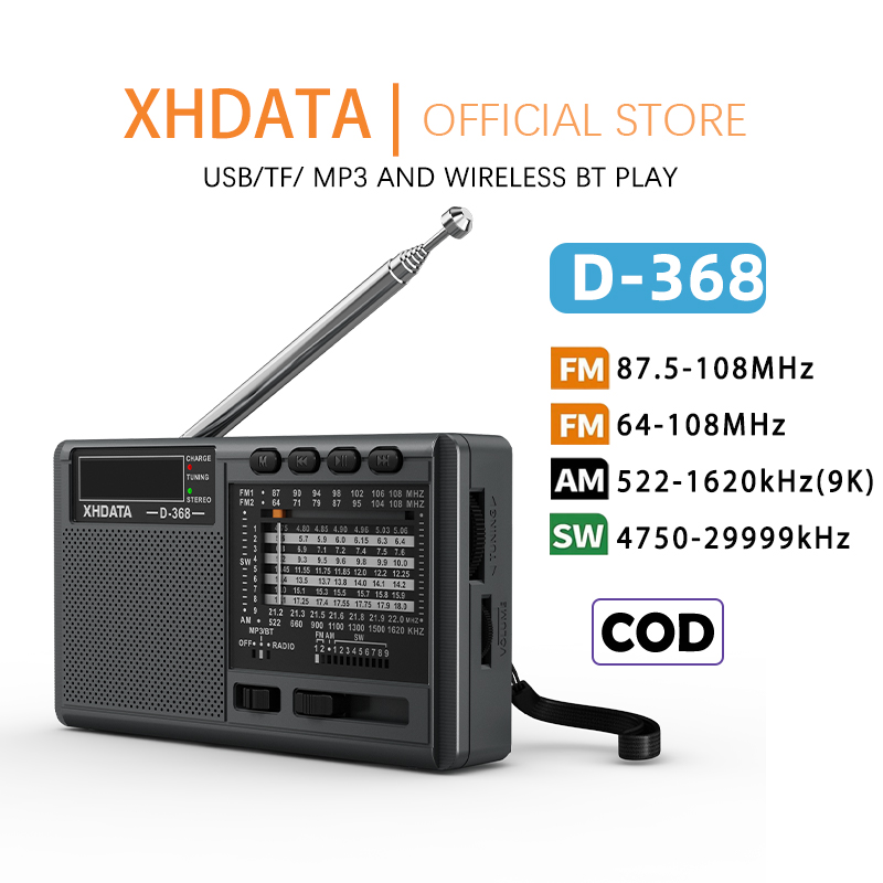 XHDATA D-368 Radio Âm Thanh Nổi FM AM SW Xách Tay Radio Loa Bluetooth Mini Mới Radio Receiver Wirele