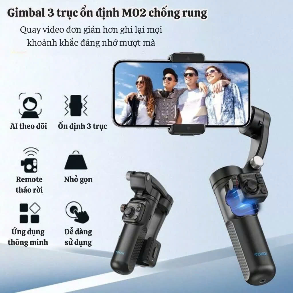 Gimball Chống Rung M02 3AXIS -Gimbal 3 Trục Chống rung - Tay Cầm Chống Rung Cho Điện Thoại Phóng To 