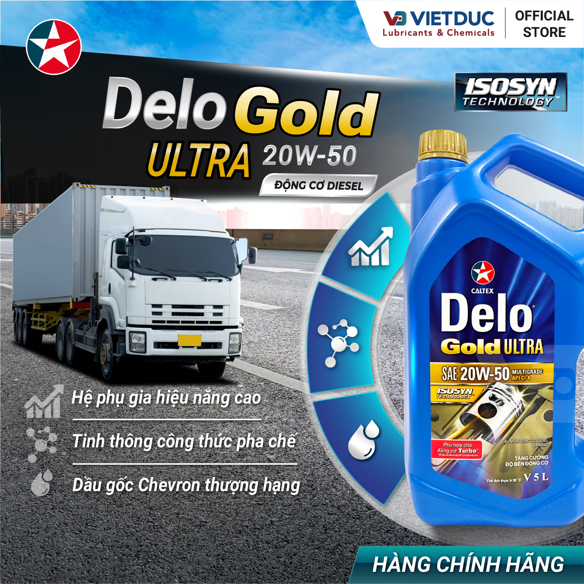 Caltex Delo Gold Ultra 20W-50 - Dầu nhớt động cơ Diesel Xe tải (Can 5L)