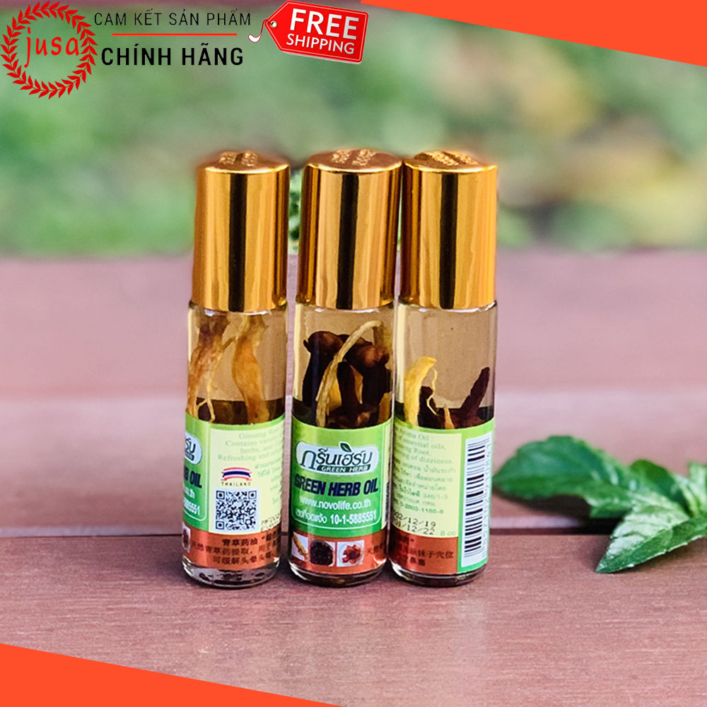 [HCM][ Hot Sale ] Combo 3 Dầu Gió Thái Lan Green Herb Oil 8ml Từ Thảo Dược Nhân Sâm - Jusa