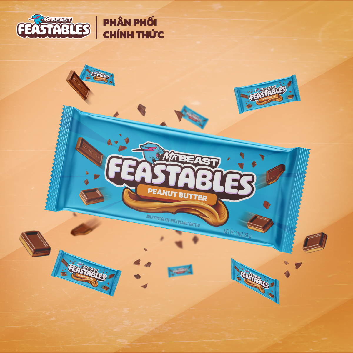 [Chính Hãng] Socola Feastables MrBeast Vị Bơ Đậu Phộng 60g Kẹo