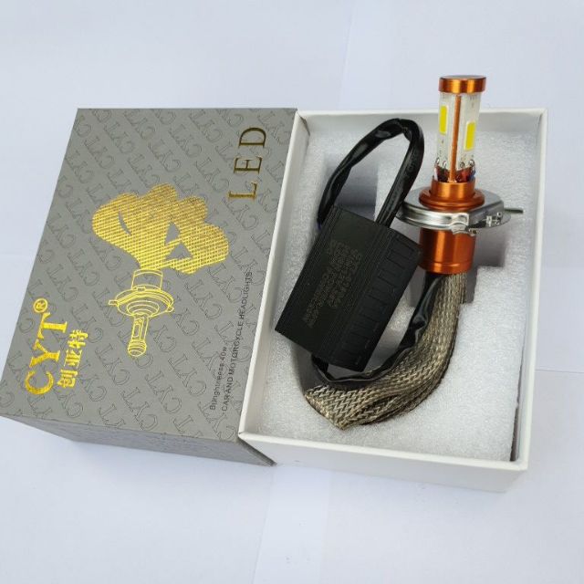 Đèn pha Led CYT 3 Tim siêu sáng Cost Vàng-Trắng đuôi công tản nhiệt (chân đèn H4M5) BẢO HÀNH 6 THÁN