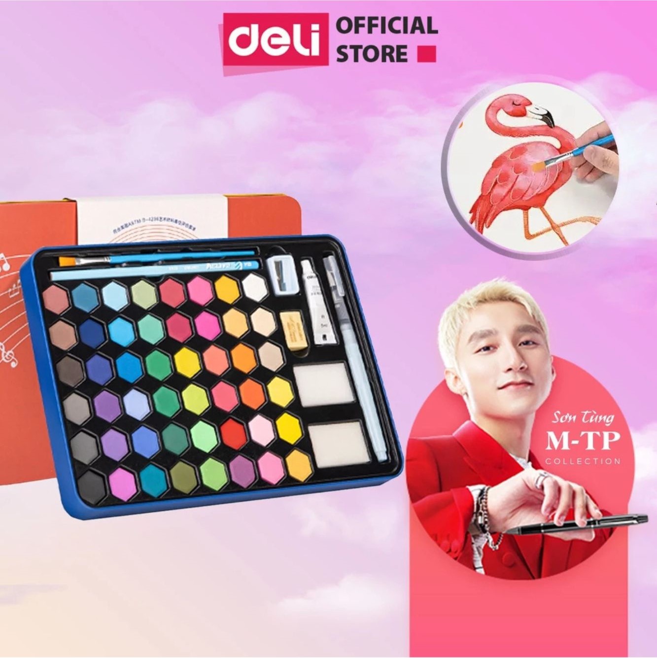 Bộ màu nén 24 màu+ 8 món phụ kiện Deli 73936( màu nước dạng nén).