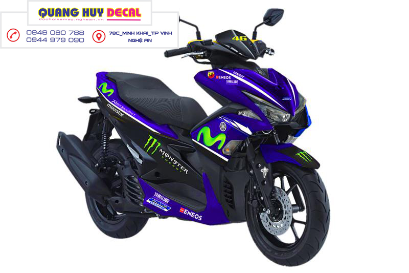 Tem trùm NVX xanh GP đen monster movistar - Độ dán team trùm decal xe máy NVX xanh GP đen monster mo