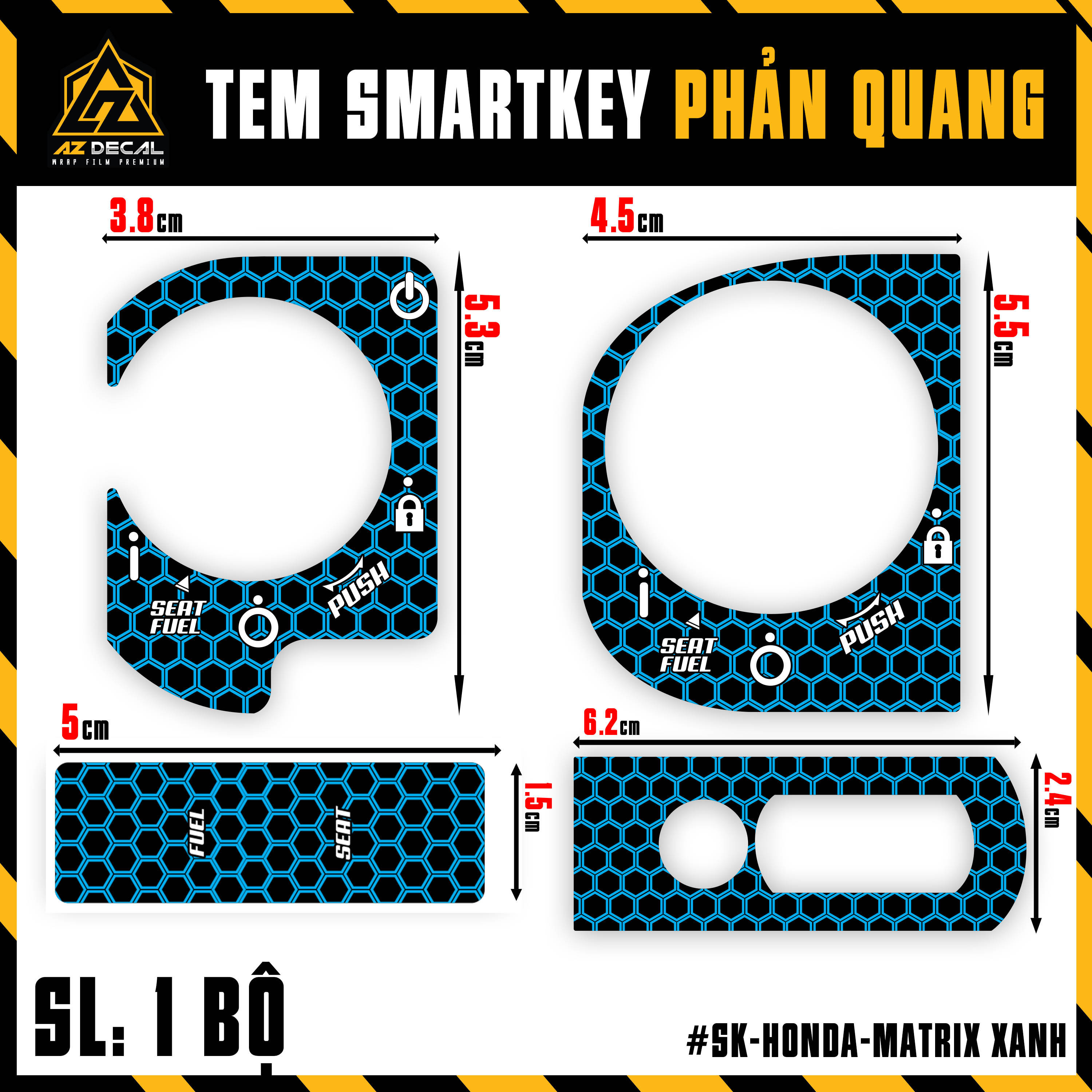 Tem Phản Quang Dán Khóa Thông Minh Smartkey Honda Mẫu Matrix | SK-HONDA-MATRIX | Decal Smartkey SH V