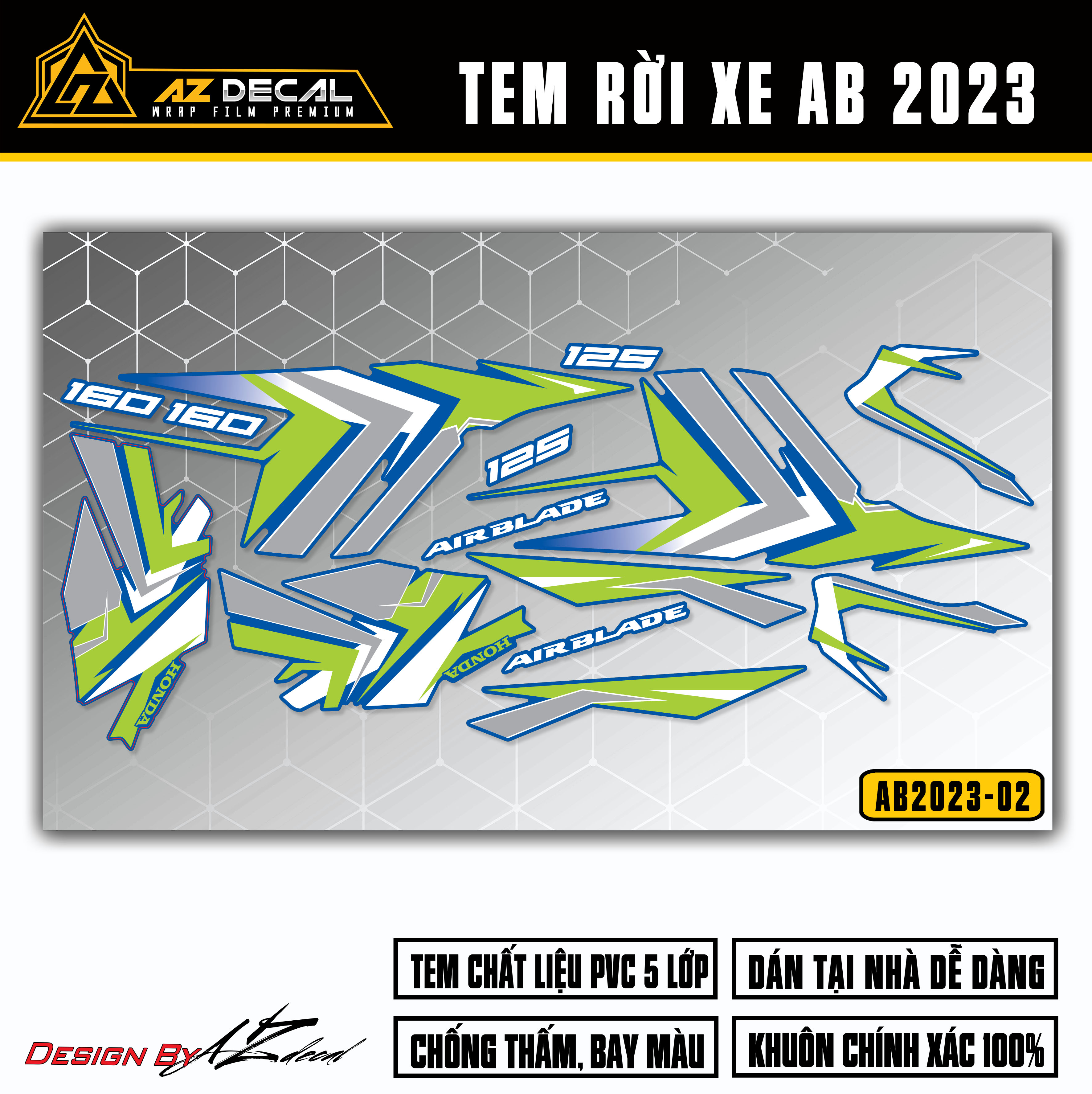 Tem AirBlade 2023 Thiết Kế Năng Động | AB2023-02 | Team Decal Dán Xe Máy AB Air Blade 125 160 Chống 