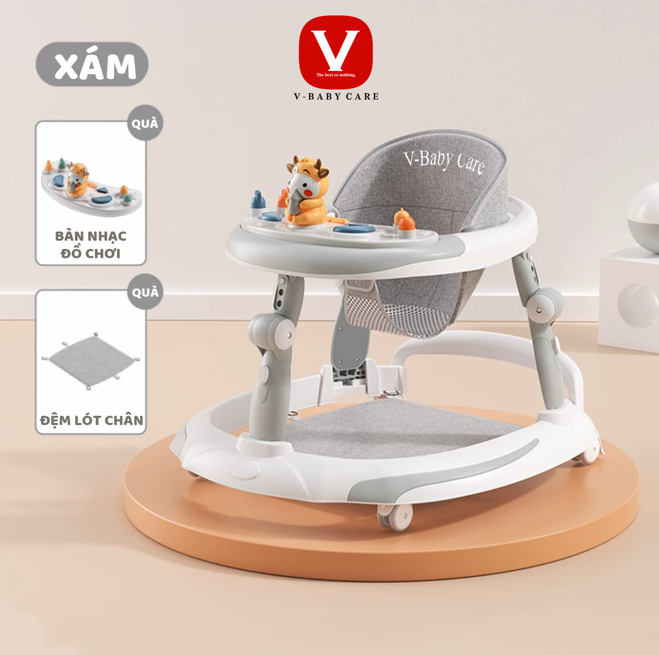 Xe Tròn Tập Đi Cho Bé V-BABY 6060 Có Bàn Ăn Dặm Có Nhạc Mẫu Mới 2026