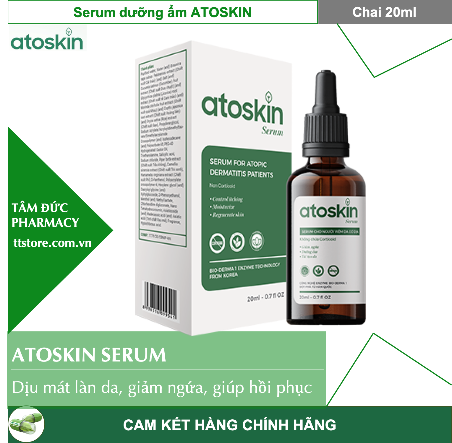 [Hcm]Atoskin Serum [Chai 20Ml] - Serum Dưỡng Ẩm Atoskin Dành Cho Người Viêm Da Cơ Địa [Atokin]