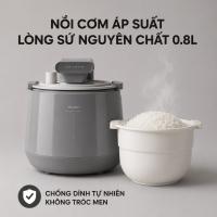 Nồi Cơm Điện Sứ Dưỡng Sinh Mishio MK365 lòng sứ nguyên chất 0.8L không chứa chất chống dính