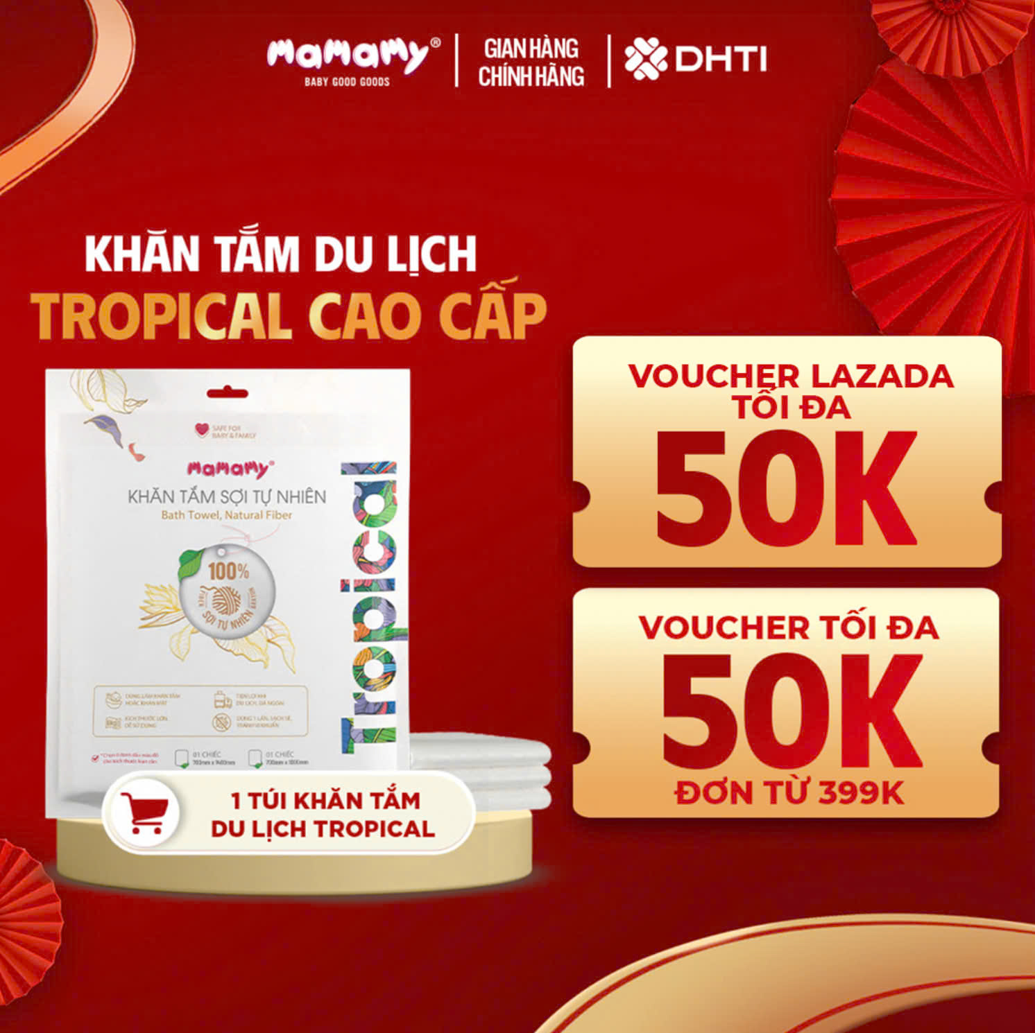 Khăn tắm du lịch Mamamy Tropical khăn tắm dùng một lần tiện lợi chất liệu 100% sợi tư nhiên và rayon