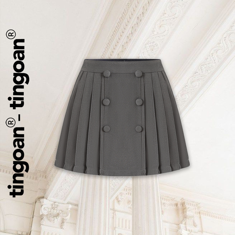 TINGOAN® - Chân váy ngắn xếp ly đối xứng phối 6 cúc xám ANNA SKIRT/GR