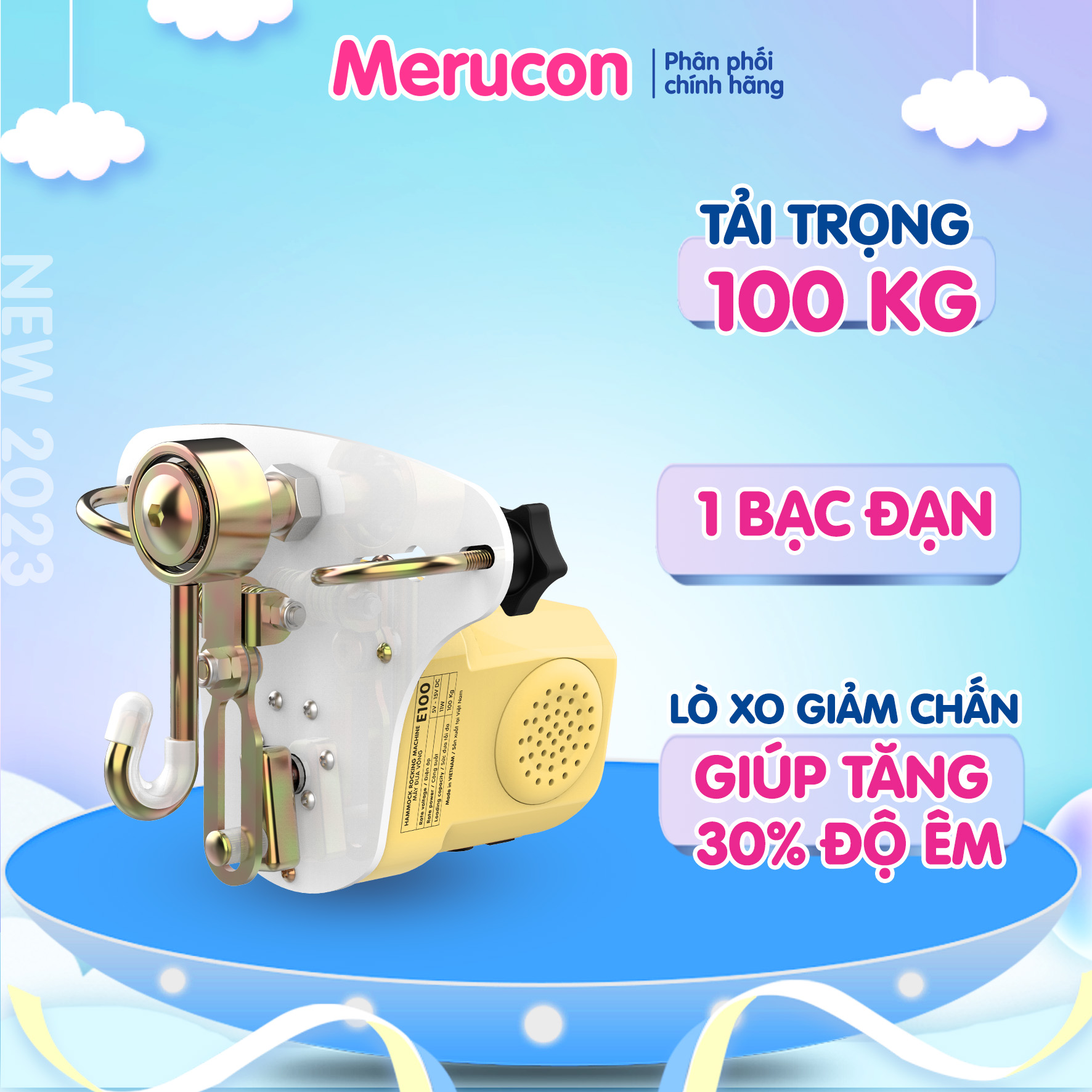 Máy đưa võng tự động Autoru A90 mẫu mới 2023 sức đưa 100Kg ru bé ngủ ngon dùng sạc dự phòng 5V an to