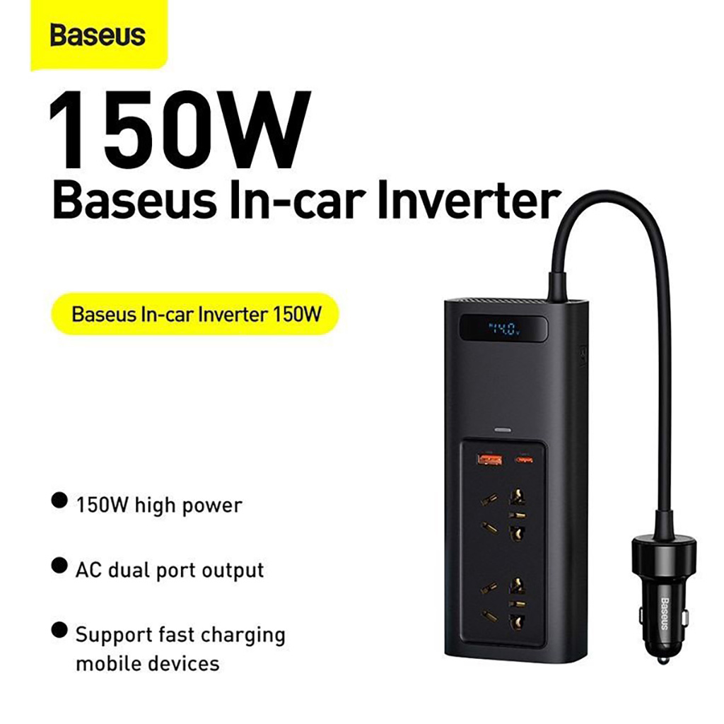 Tẩu Sạc Chuyển Đổi Điện 1 Chiều Ô Tô 12V Sang Xoay Chiều 220V Baseus In Car Inverter 150W Đa Năng hỗ