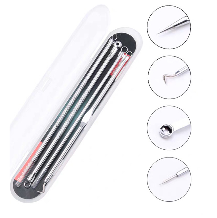 Bộ Dụng Cụ Nặn Mụn Cao Cấp 4 Cây 8 Đầu Đa Năng Và Tiện Dụng Chất Liệu Kim Loại Không Gỉ Cao Cấp An Toàn Cho Làn Da
