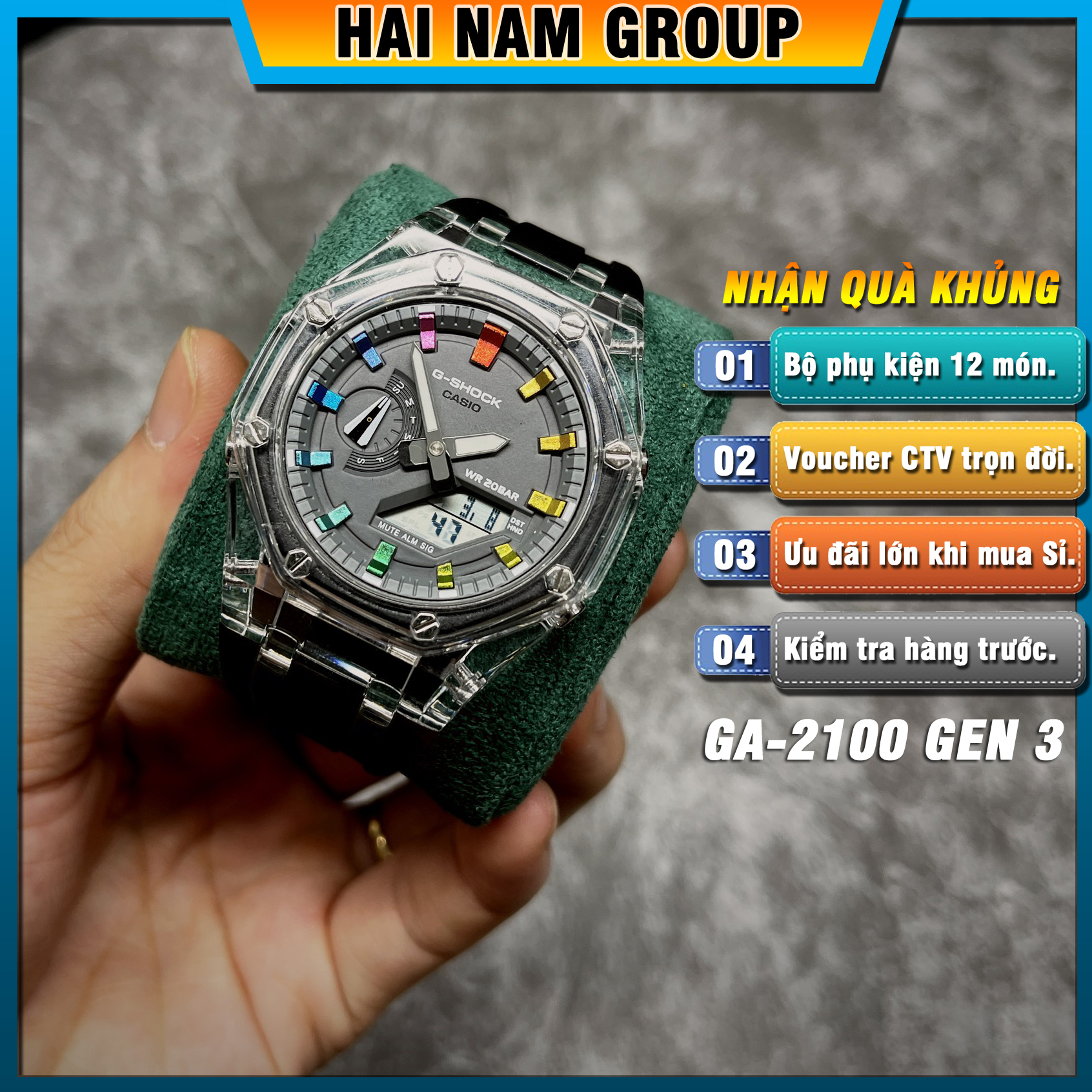 Đồng hồ nam G-SHOCK GA-2100-1A Custom Ap Gen 3 HNG304 Dây vỏ nhựa - Full chức năng - Đầy đủ phụ kiện
