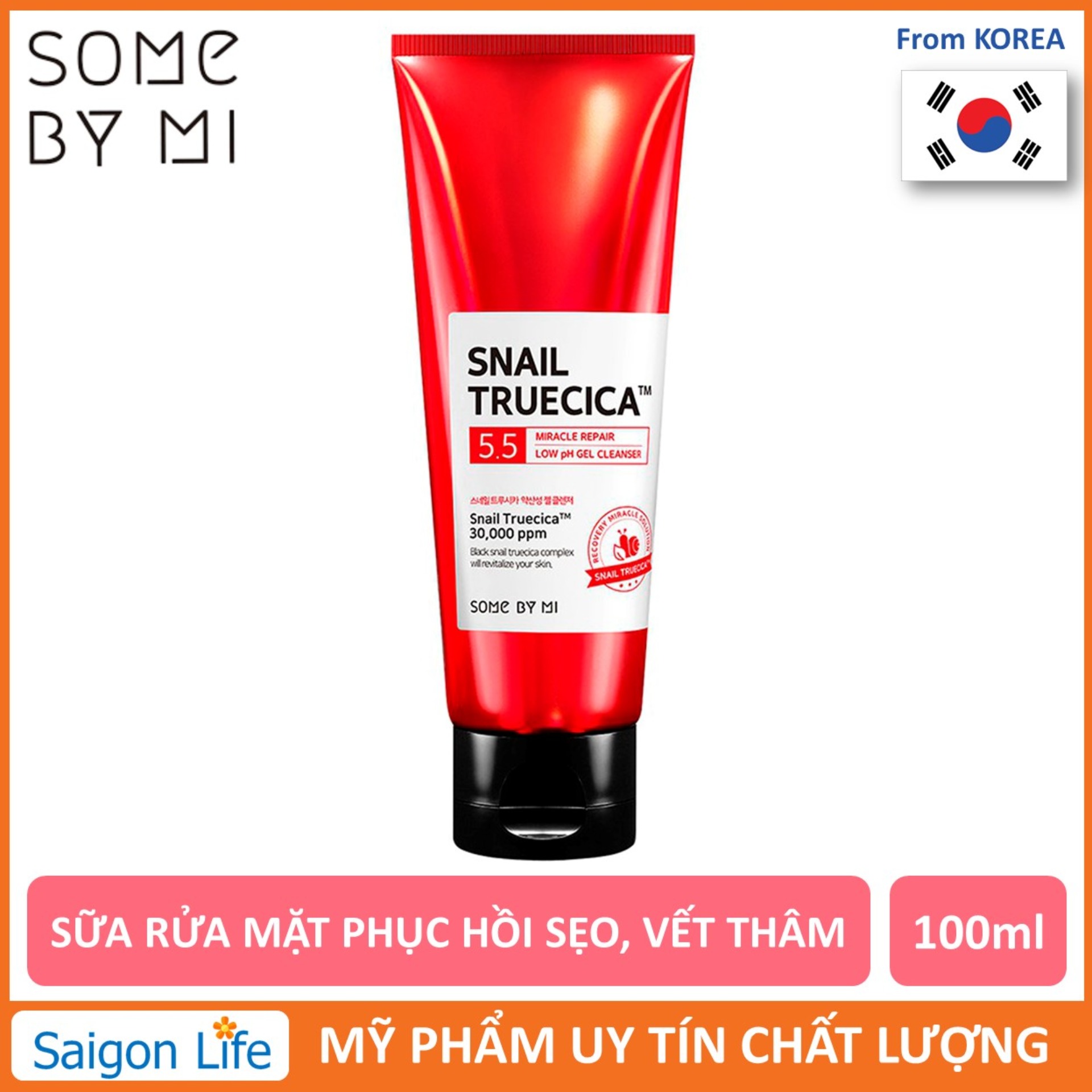 Sữa Rửa Mặt Dưỡng Ẩm Phục Hồi Làm Sáng Da Some By Mi Snail Truecica Miracle Repair Low Ph Gel Cleaner 100Ml