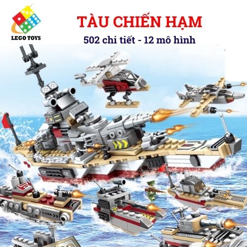 LEGO Tàu Chiến - Tàu Dài 80cm - Bộ Đồ Chơi Xếp Hình Tàu Hải Quân Hơn 1442 Mảnh Ghép - Siêu Chiến Hạm Xe Tăng Máy Bay