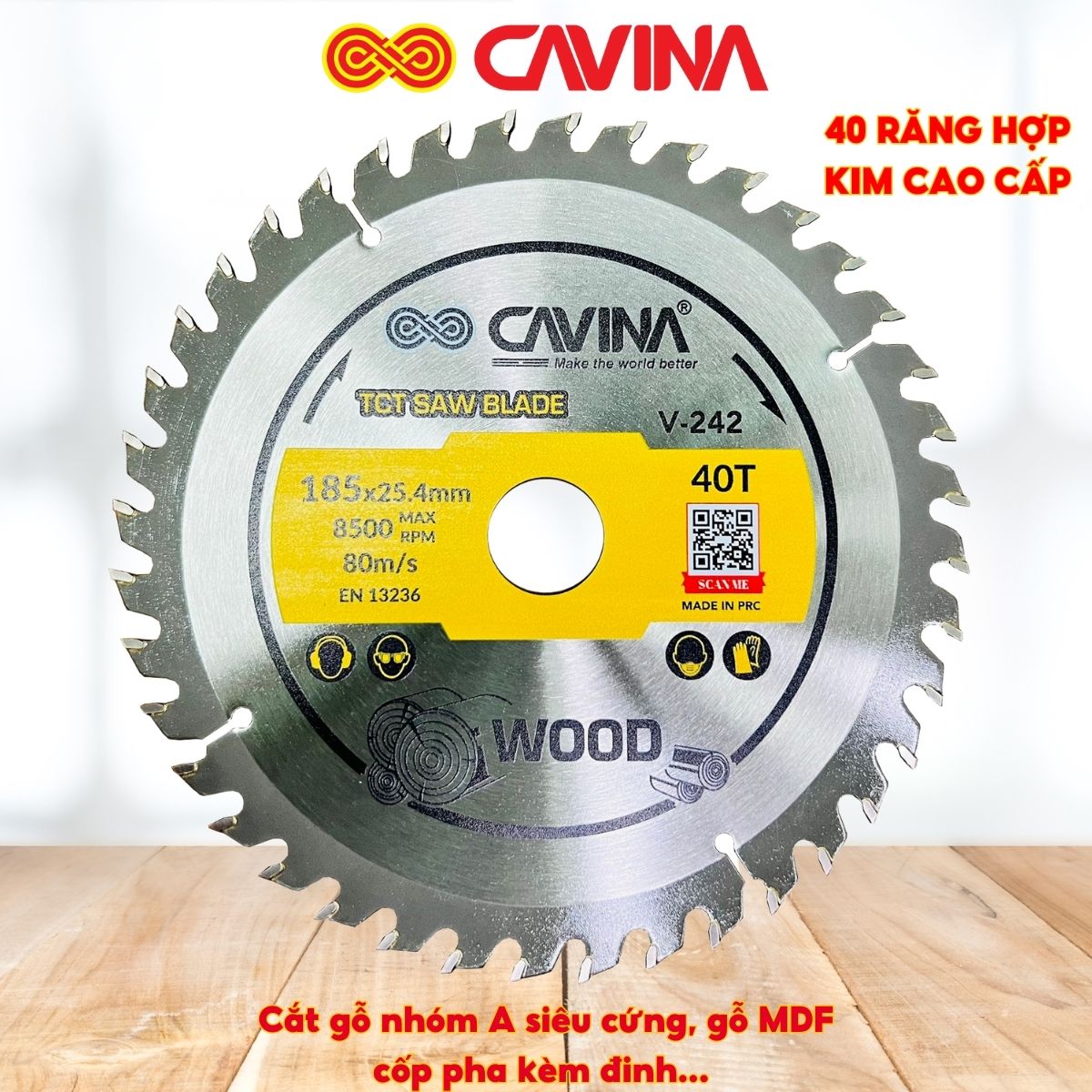 Lưỡi Cưa Gỗ Cao Cấp CAVINA Phi 185-355mm – Chất Liệu Thép Hợp Kim Cắt Gỗ MDF Cắt Ngọt Không Bavie