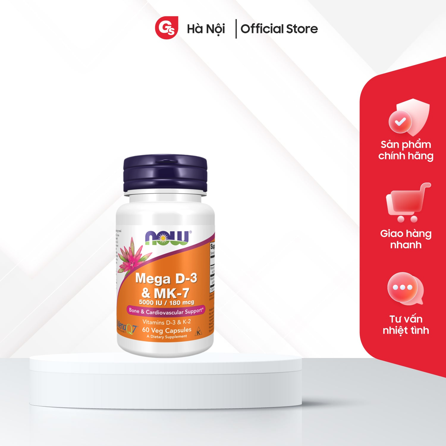 Viên uống Now Vitamin Mega D3 K2 (MK7) (60 viên) nhập khẩu Mỹ thúc đẩy tổng hợp canxi xương khớp chắ