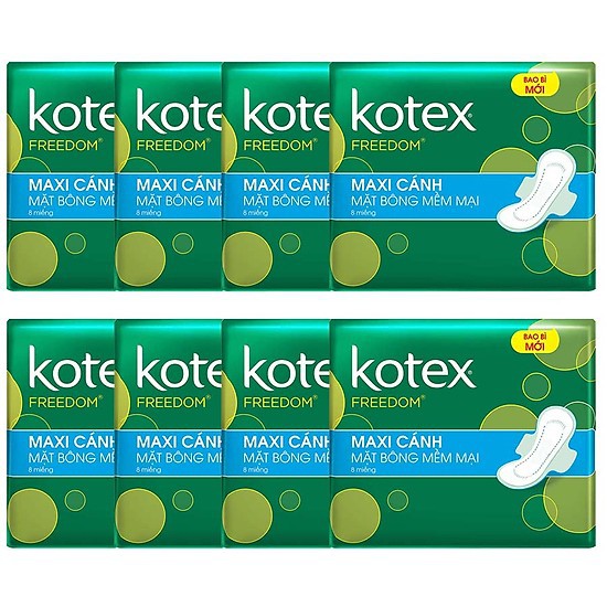 Combo 8 Gói Băng Vệ Sinh Kotex Freedom Maxi (8 Miếng/Gói)