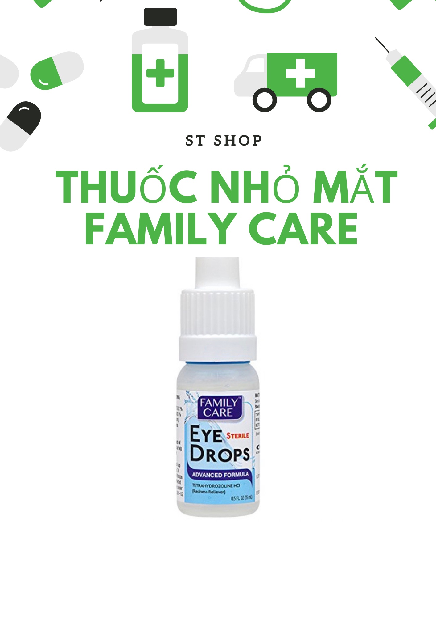 Thuoc nhỏ mắt FAMILY CARE. Dùng cho mắt ngứa. Đỏ mắt. Dị ứng mắt.
