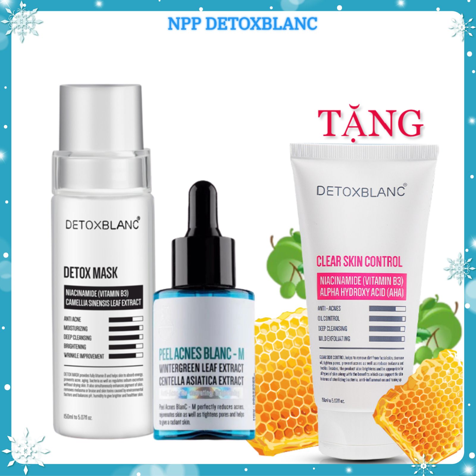 Combo Trị Mụn Thâm Detox Blanc Tặng Sữa Rửa Mặt Sinh Học