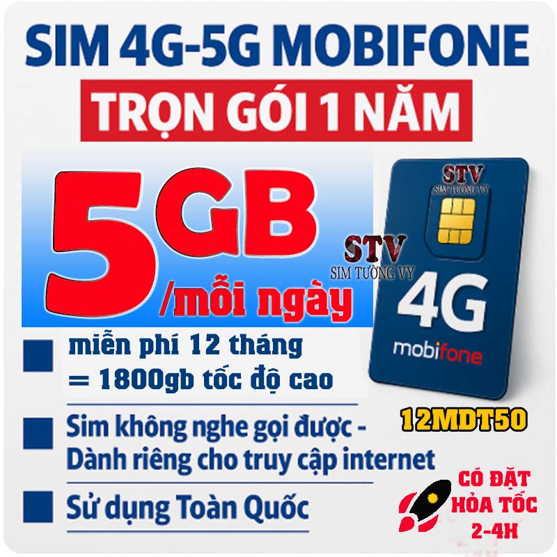 Sim 4G 5G Mobifone trọn gói 1 năm 12MDT50 (5gb/ ngày x 12 tháng ) 12MDT150 (500gb/tháng x 12 tháng) 6MDT150 MDT350.FREESHIP - Chưa kích hoạt.